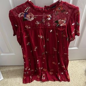 Zara burgundy red embroidered mini dress size xsmall nwt